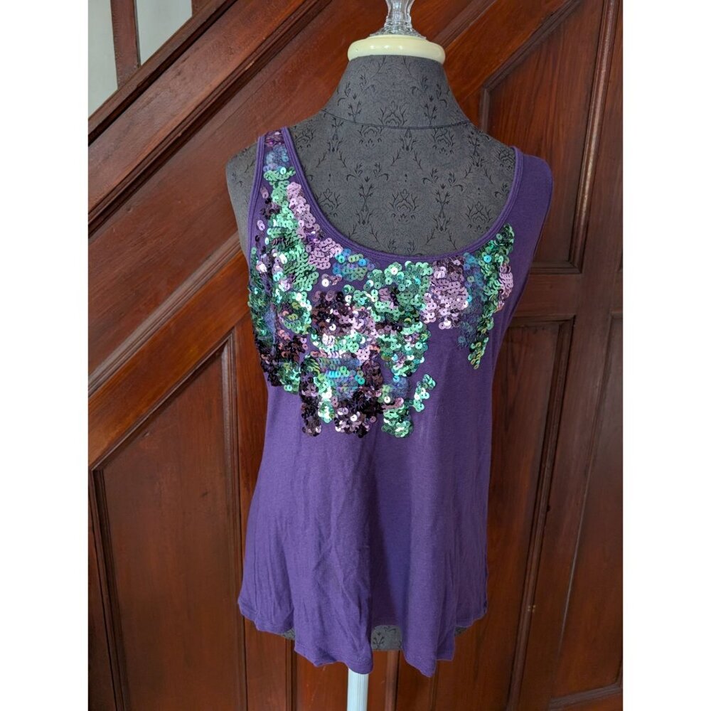 Express Purple Sequin Tank Top Medium Scoop Neck Sleeveless Womens Casual Wear